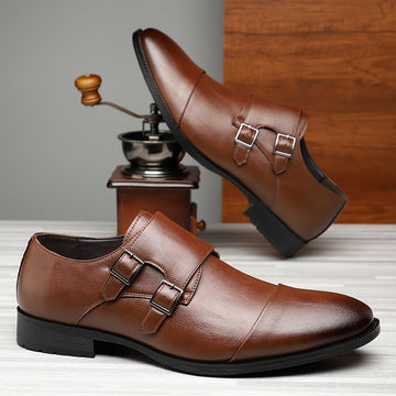 Men's Genuine Leather Double Monk Strap Dress Shoes
