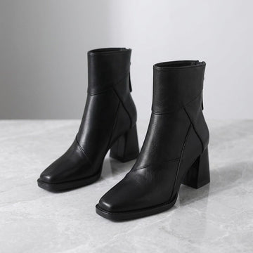 Women's Leather Ankle Boots Block Heels