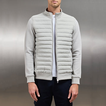 Men's Zip-Up Quilted Panel Jacket with Stand Collar