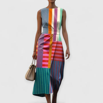 Women's Striped Midi Dress Belted