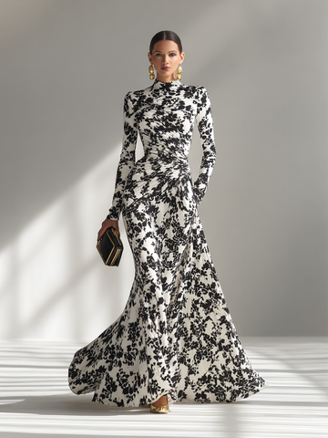 Women's Floral Maxi Dress High Neck