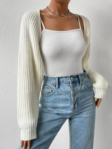 Women's Cropped Ribbed Knit Shrug Cardigan