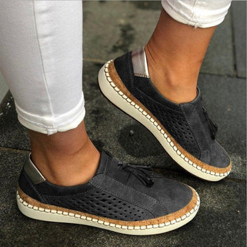 Women's Suede Perforated Tassel Slip-On Comfortable Sandals
