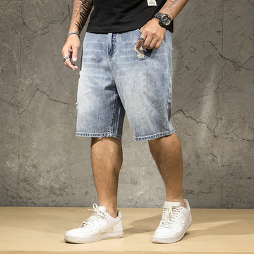 Men's Distressed Denim Shorts with Ripped Detail
