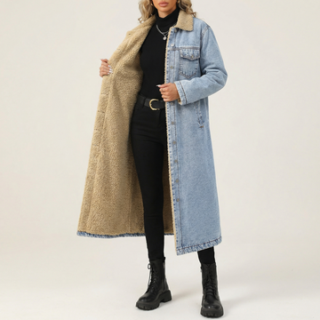 Women's Shearling Lined Denim Coat Oversized