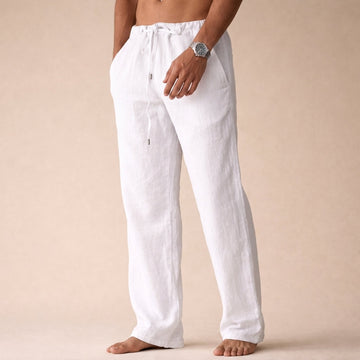 Men's Linen Drawstring Waist Straight Leg Trousers