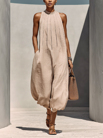 Women's Linen Jumpsuit Halter Neck