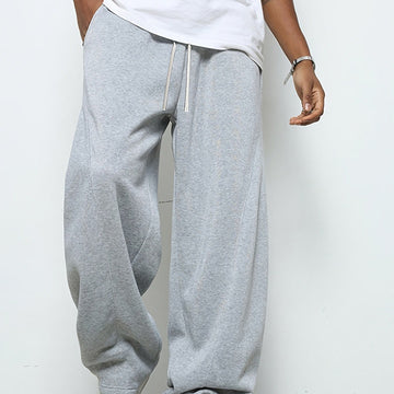 Men's Cotton Blend Wide Leg Jogger Trousers with Drawstring Waist