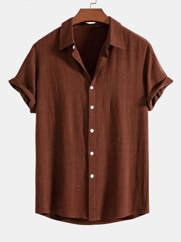 Men's Shirt Linen Blend Short Sleeve Relaxed Fit Button Front