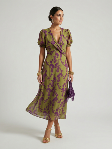 Women's Floral Wrap Midi Dress