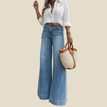 Women's Denim Wide Leg Trousers Vintage Wash