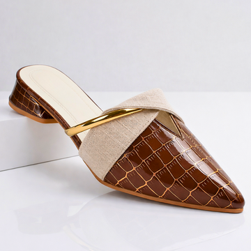Women’s Pointed-Toe Mules - Croc-Embossed Low Block Heel Slip-On