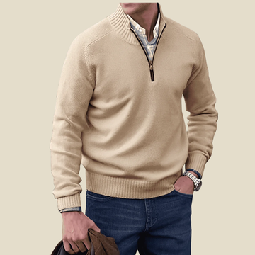 Men's Quarter-Zip Sweater with Ribbed Stand Collar