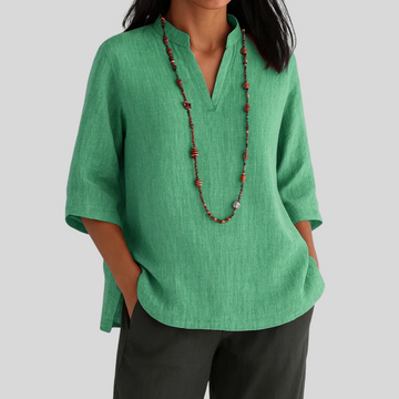 Women's Three Quarter Sleeve V-Neck Tunic Blouse - Side Slits