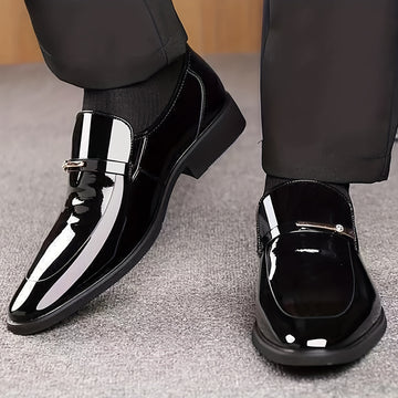 Men's Patent Leather Penny Loafers - Pointed Toe Slip-On
