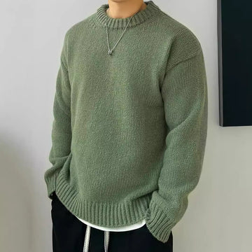 Men’s Crew Neck Knit Sweater with Dropped Shoulders and Ribbed Trims