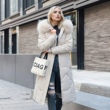 Women's Puffer Jacket Fur-Trimmed Hood