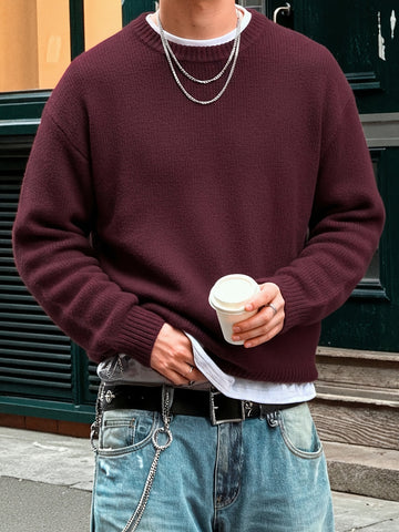 Men's Long Sleeve Crew Neck Ribbed Knit Jumper