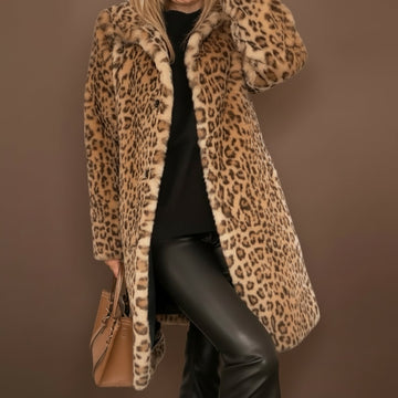 Women's Leopard Print Overcoat Relaxed Fit