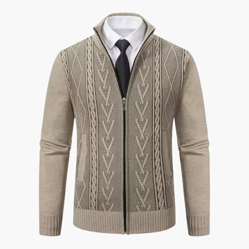 Men's Cashmere Cardigan Cable Knit Zip-Front