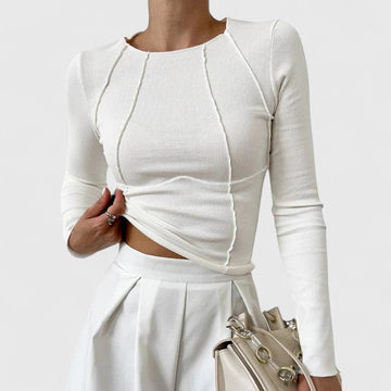 Women's Ribbed Crop Top Slim Fit Raglan Seam