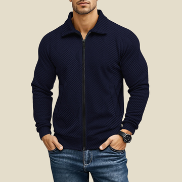 Men's Textured Zip-Up Jacket with Collar and Slant Pockets