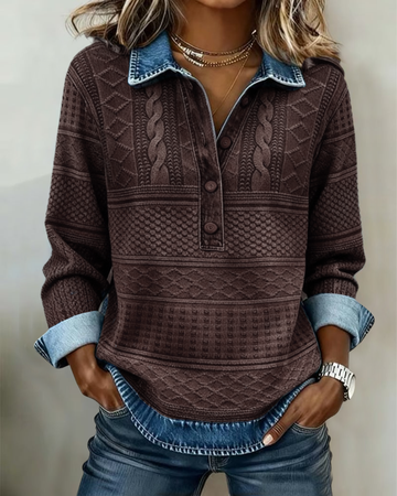 Women's Sweatshirt Cable Knit Half-Button
