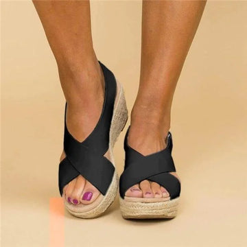 Women's Orthopedic Cross-Over Strap Espadrille Wedges - Slingback