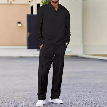 Men's Two Piece Zip Collar Top and Straight Leg Trousers Set