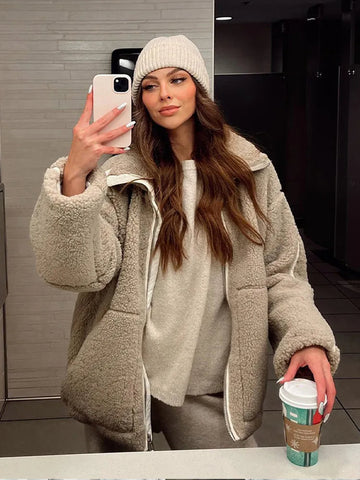 Women's Teddy Bomber Jacket Oversized