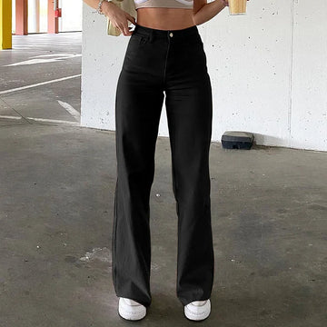 Women's High-Waist Wide Leg Jeans - Button Fly Full Length