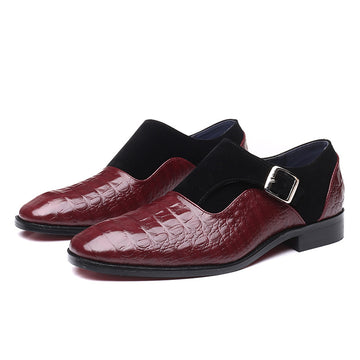 Men's Monk Strap Dress Shoes - Croc Embossed Square Toe