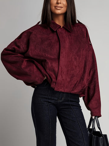 Women's Oversized Wool Blend Jacket with Epaulettes and Balloon Hem