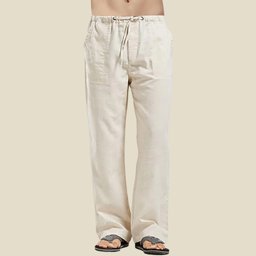 Men's Linen Blend Straight-Leg Trousers with Drawstring Waist