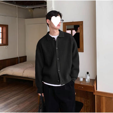 Men's Long Sleeve Collared Button-Front Ribbed Knit Jacket