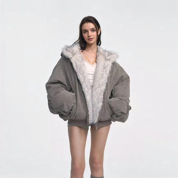 Women's Reversible Faux Fur Hooded Jacket