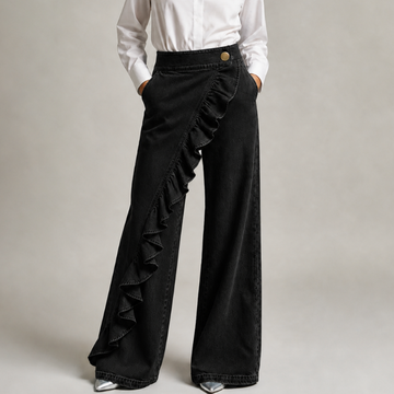 Women's Denim Wide Leg Trousers Ruffle