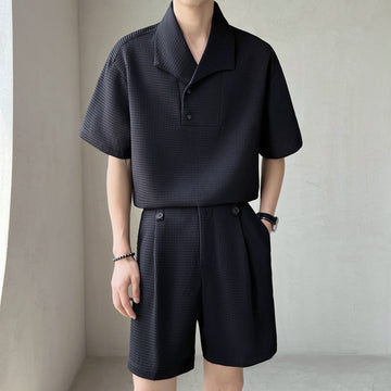 Men's Waffle Knit Short Sleeve Shirt - Matching Shorts Set