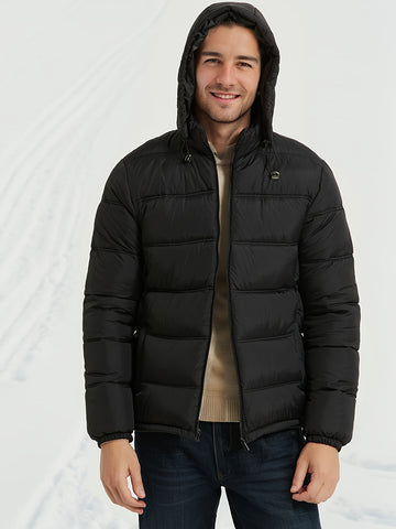 Men's Black Padded Hooded Puffer Jacket with Full Zip