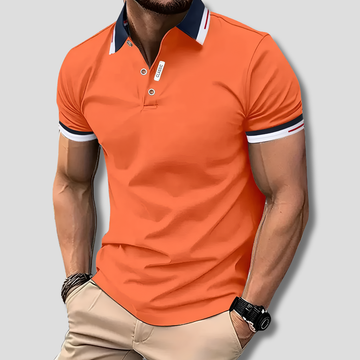 Men's Short Sleeve Polo with Contrast Striped Collar - 3 Button