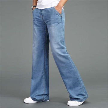 Men's Denim Wide Leg Trousers with Front and Back Pockets