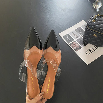 Women's Stiletto Mules - Clear PVC Strap Heart Toe Detail
