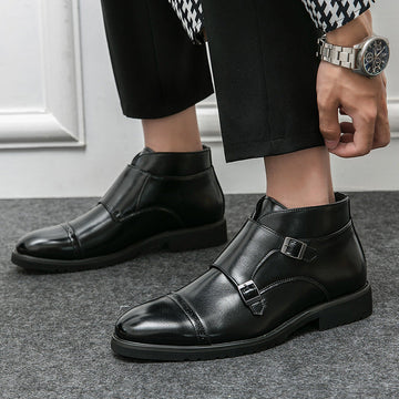 Men's Leather Ankle Boots Double Monk Strap