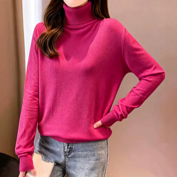 Women's Roll Neck Sweater with Ribbed Cuffs