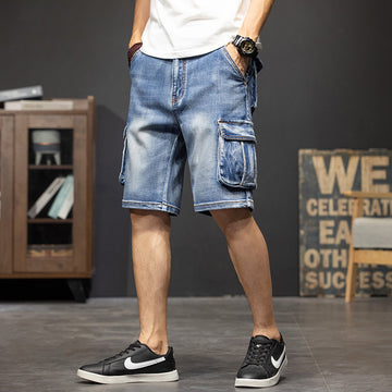 Men's Denim Cargo Shorts with Flap Pockets