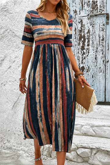 Women's Striped Midi Dress Empire Waist