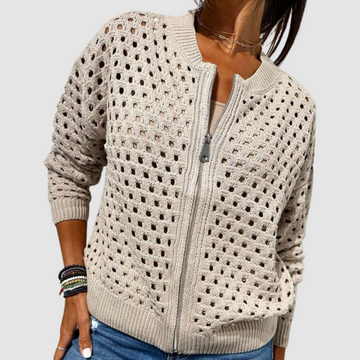 Women's Open-Knit Cardigan Zip-Front