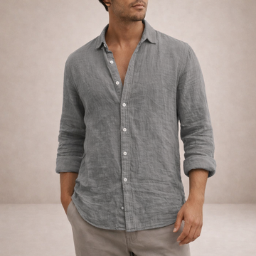 Men's Linen Long Sleeve Button-Down Casual Shirt