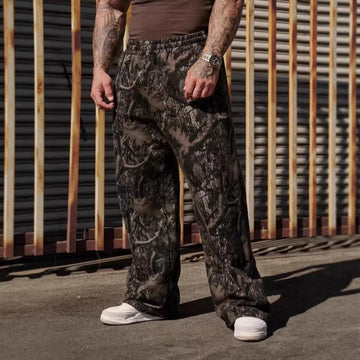 Men's Camouflage Print Wide Leg Trousers with Elastic Waist