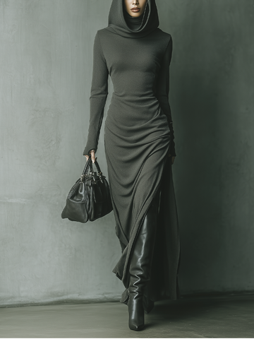 Women's Knitted Bodycon Maxi Dress Hooded